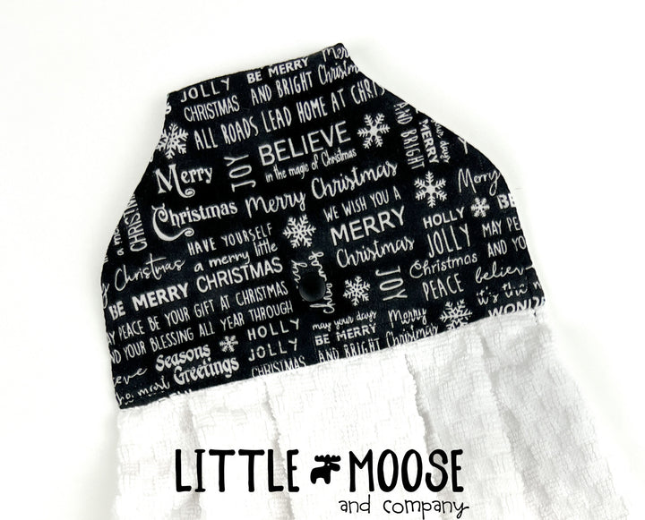 RTS - Hanging Towel - black Merry Christmas text