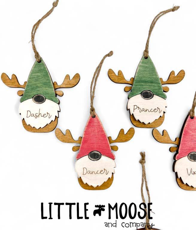 Ornament - Gnome Santa &amp; Reindeer - set of 10