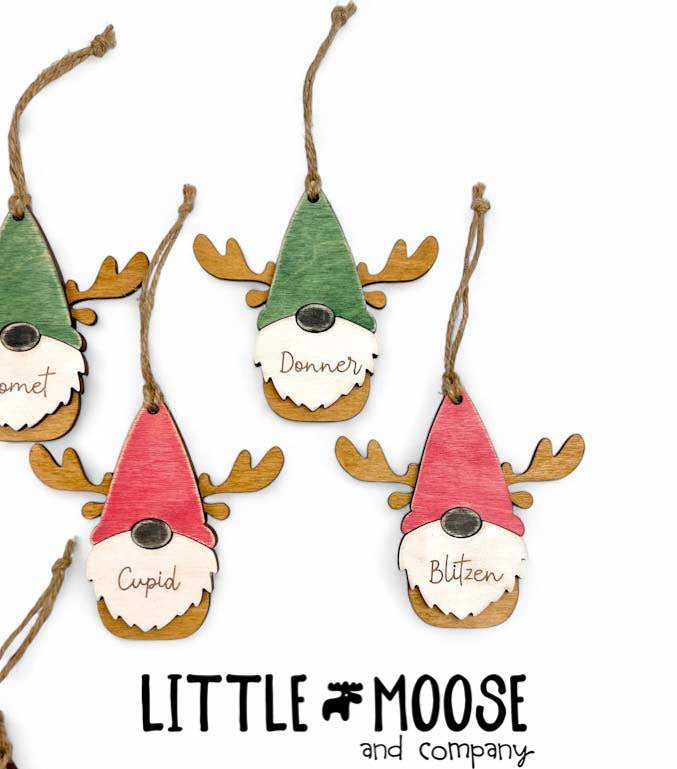 Ornament - Gnome Santa &amp; Reindeer - set of 10
