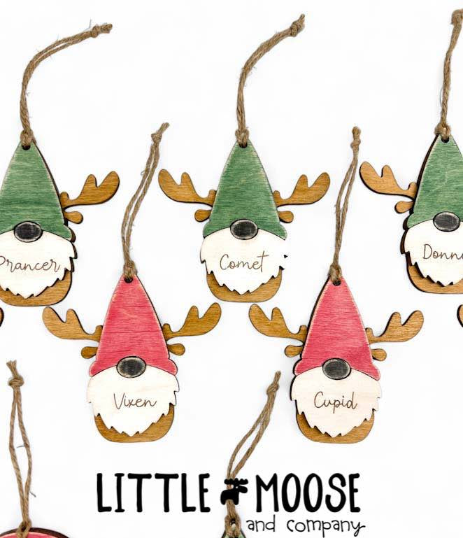 Ornament - Gnome Santa &amp; Reindeer - set of 10