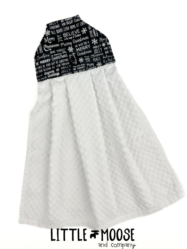 RTS - Hanging Towel - black Merry Christmas text