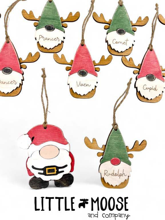 Ornament - Gnome Santa &amp; Reindeer - set of 10