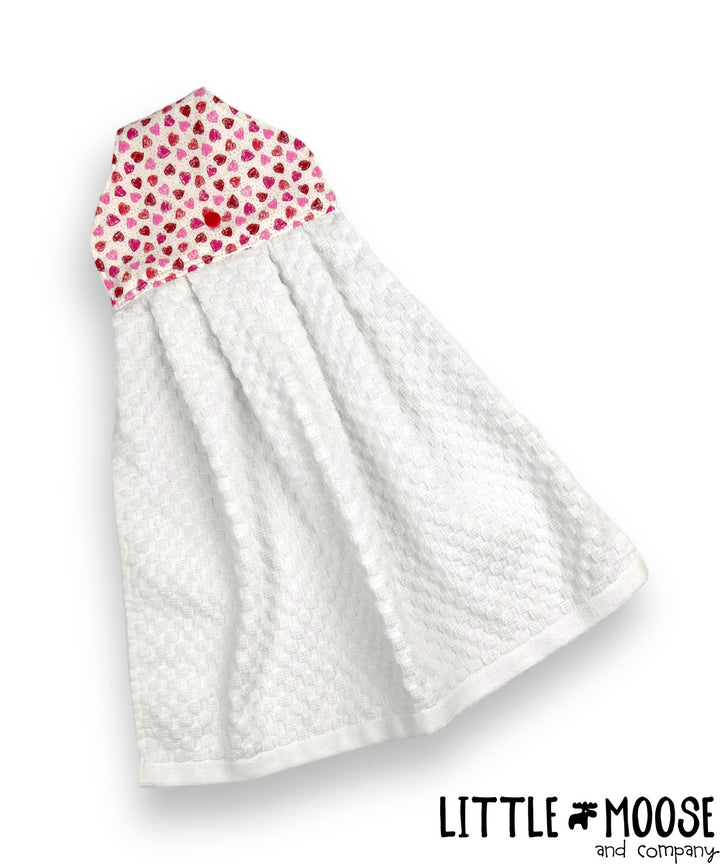 RTS - Hanging Towel - tossed hearts with gold dots